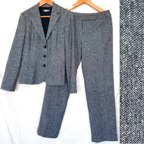 Ann Taylor Classic Herringbone Tweed Pantsuit Fitted Blazer Straight Leg… - Picture 1 of 16